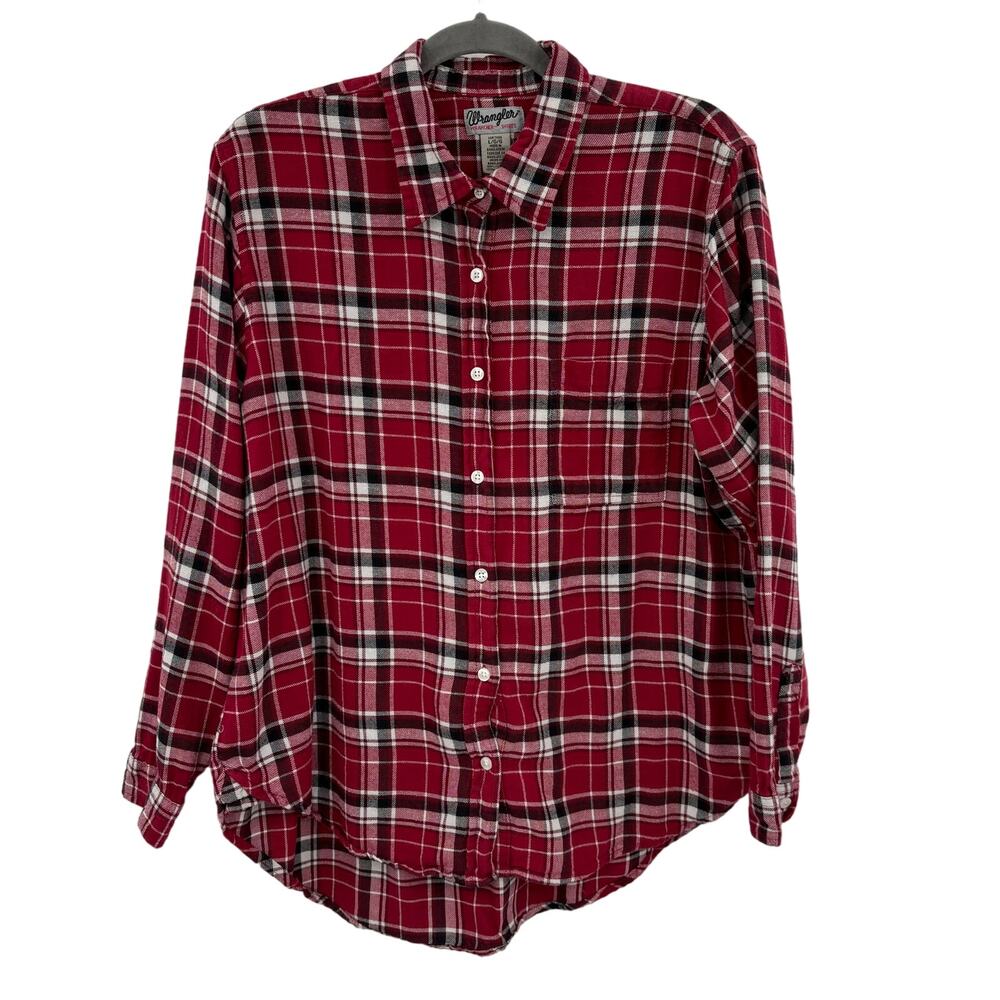 Wrangler Men’s Red Plaid Long Sleeve Shirt Size Large Western Cowboycore - Picture 2 of 14